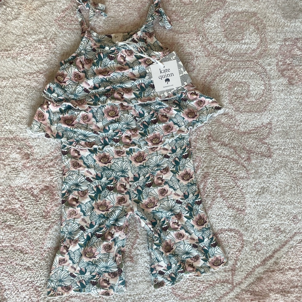 NWT spaghetti tie double ruffle wide leg jumpsuit I lotus I bamboo Kate Quinn